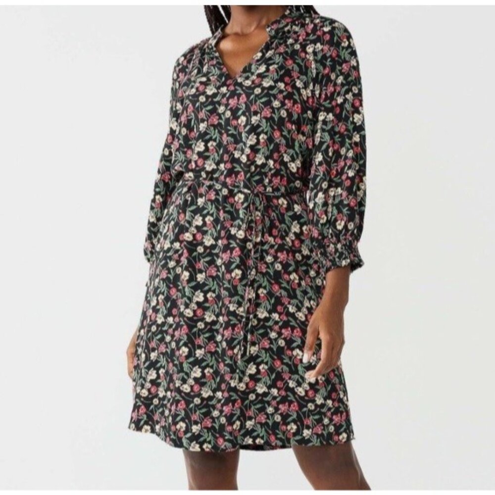 Draper James RSVP Women’s Black Floral Bishop Sleeves Dress Medium Cottagecore
